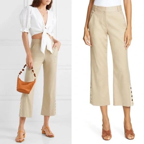 Veronica Beard Martin Cropped Linen Blend Trousers Khaki NWT Size 10 - Picture 7 of 7